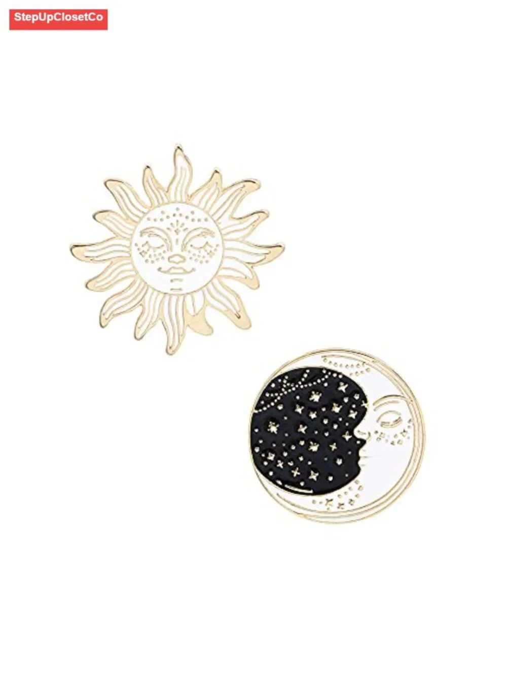 2Pcs Enamel Moon & Sun Brooch Pin Set for Women Collar Badge Corsage Jewelry